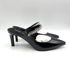 Anne Klein Womens Remi Black‎ Patent Jeweled Point Toe Heels Pumps Shoes 8M